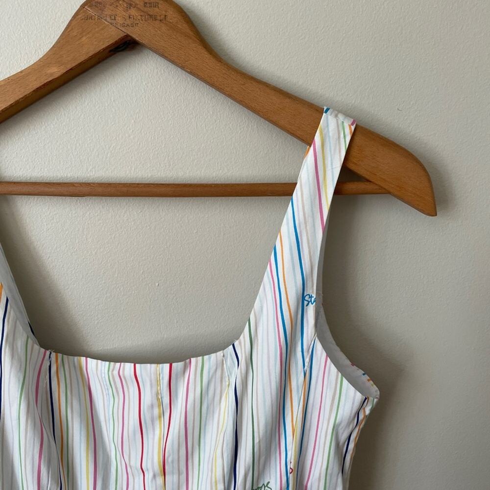 STAUD White Mini Dress with Multicolor Pinstripe Detail - Picture 6 of 10